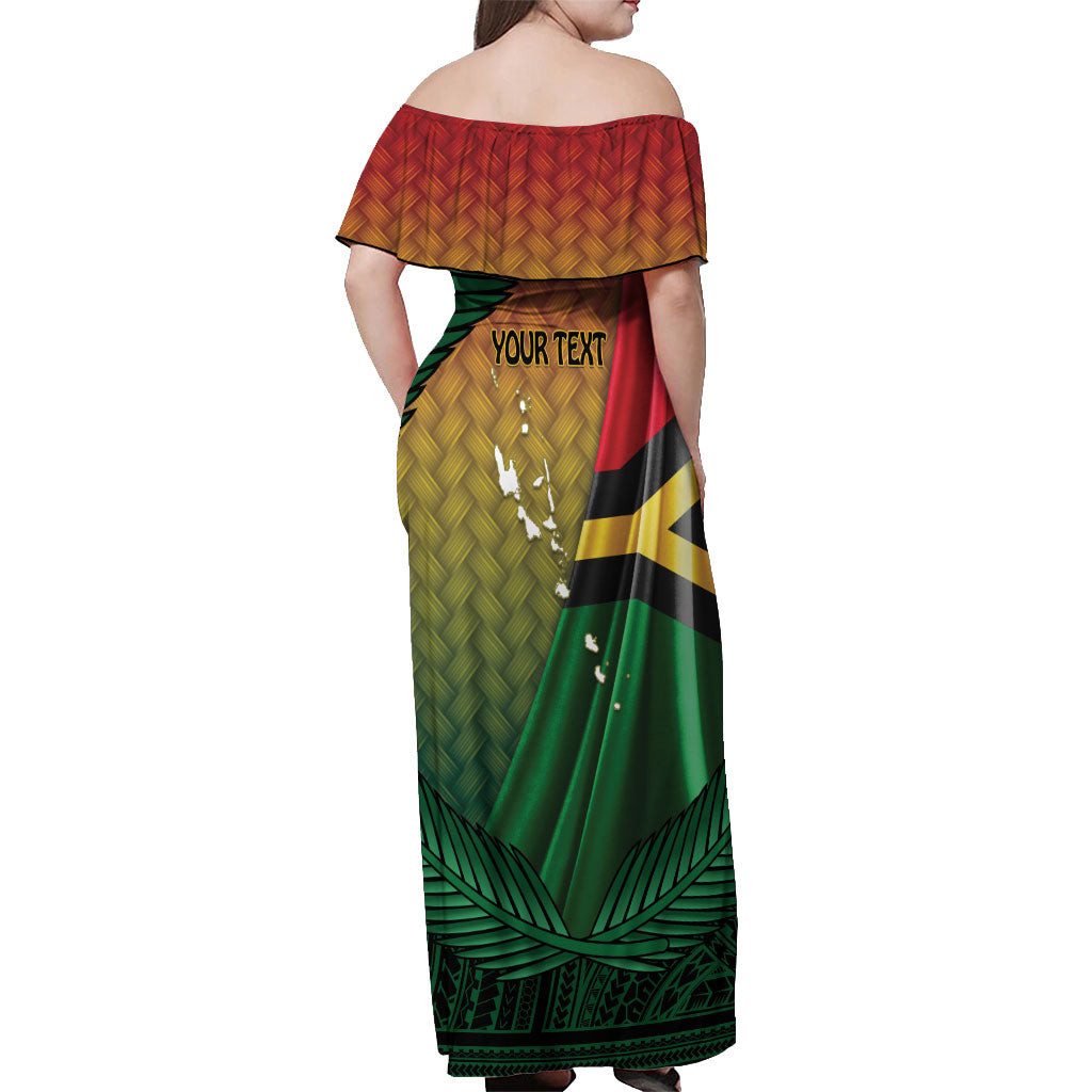 Personalised Long Live Vanuatu Independence Day Off Shoulder Maxi Dress 46th Anniversary Woven Pattern LT14 - Polynesian Pride