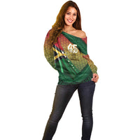 Personalised Long Live Vanuatu Independence Day Off Shoulder Sweater 45th Anniversary Woven Pattern - Polynesian Pride