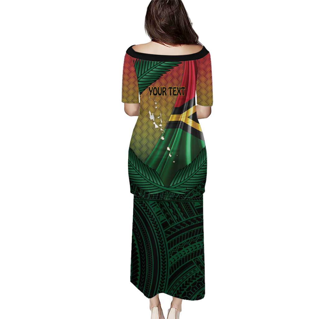 Personalised Long Live Vanuatu Independence Day Puletasi 45th Anniversary Woven Pattern - Polynesian Pride