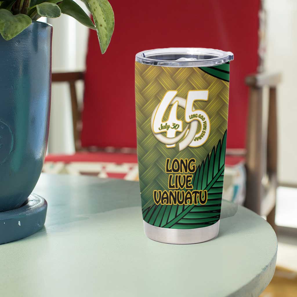 Personalised Long Live Vanuatu Independence Day Tumbler Cup 45th Anniversary Woven Pattern - Polynesian Pride