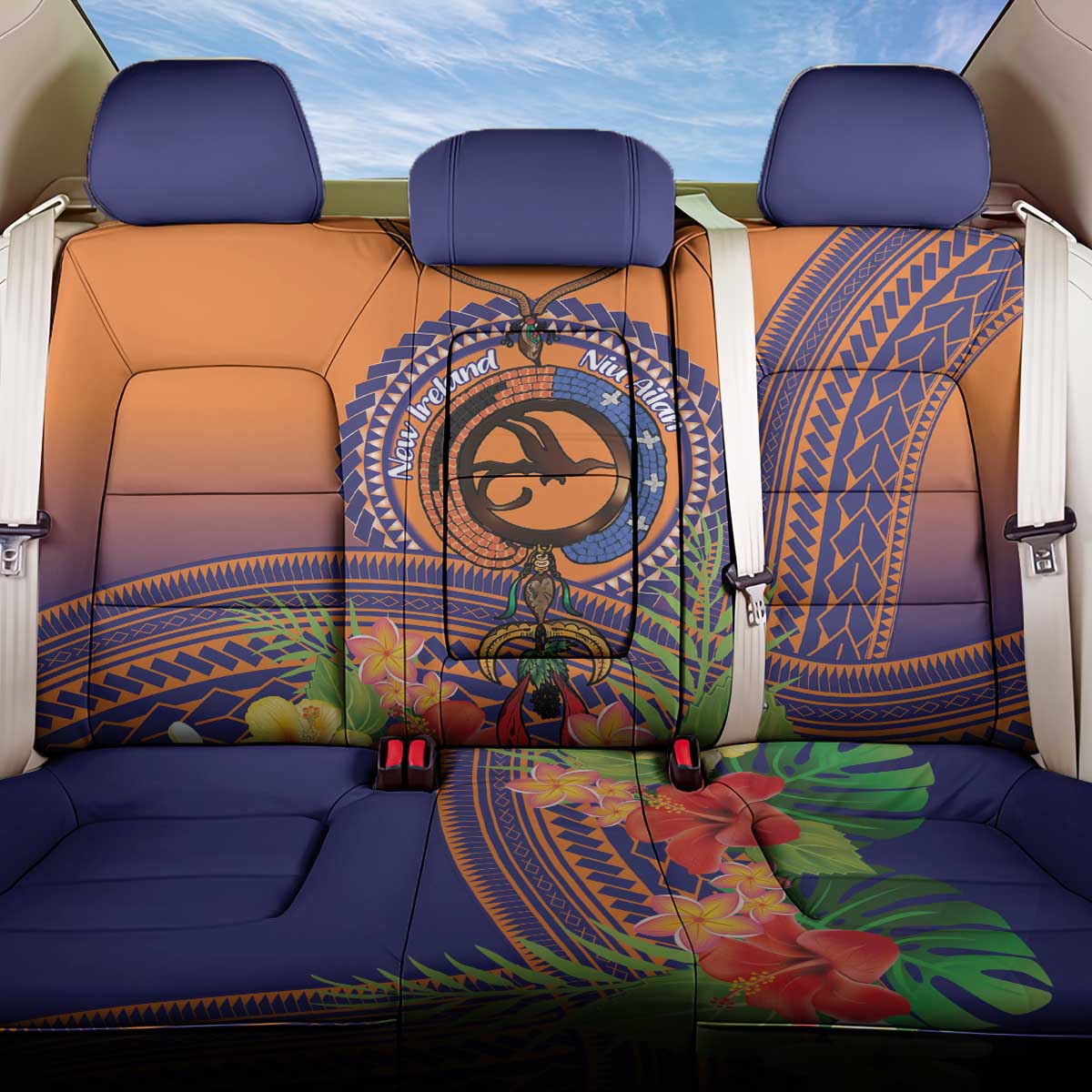PNG New Ireland Province Back Car Seat Cover Niu Ailan Necklace Polynesian Tattoo LT14 One Size Orange - Polynesian Pride