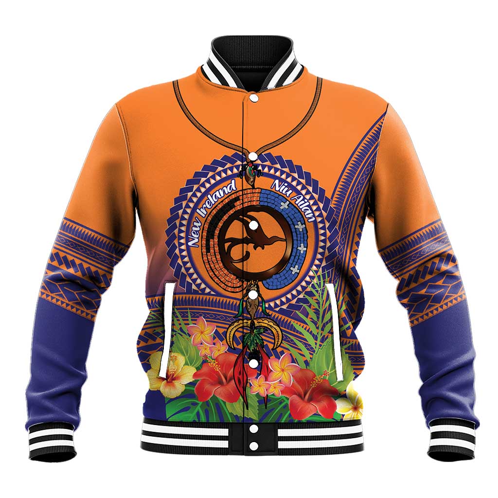 PNG New Ireland Province Baseball Jacket Niu Ailan Necklace Polynesian Tattoo LT14 Unisex Orange - Polynesian Pride