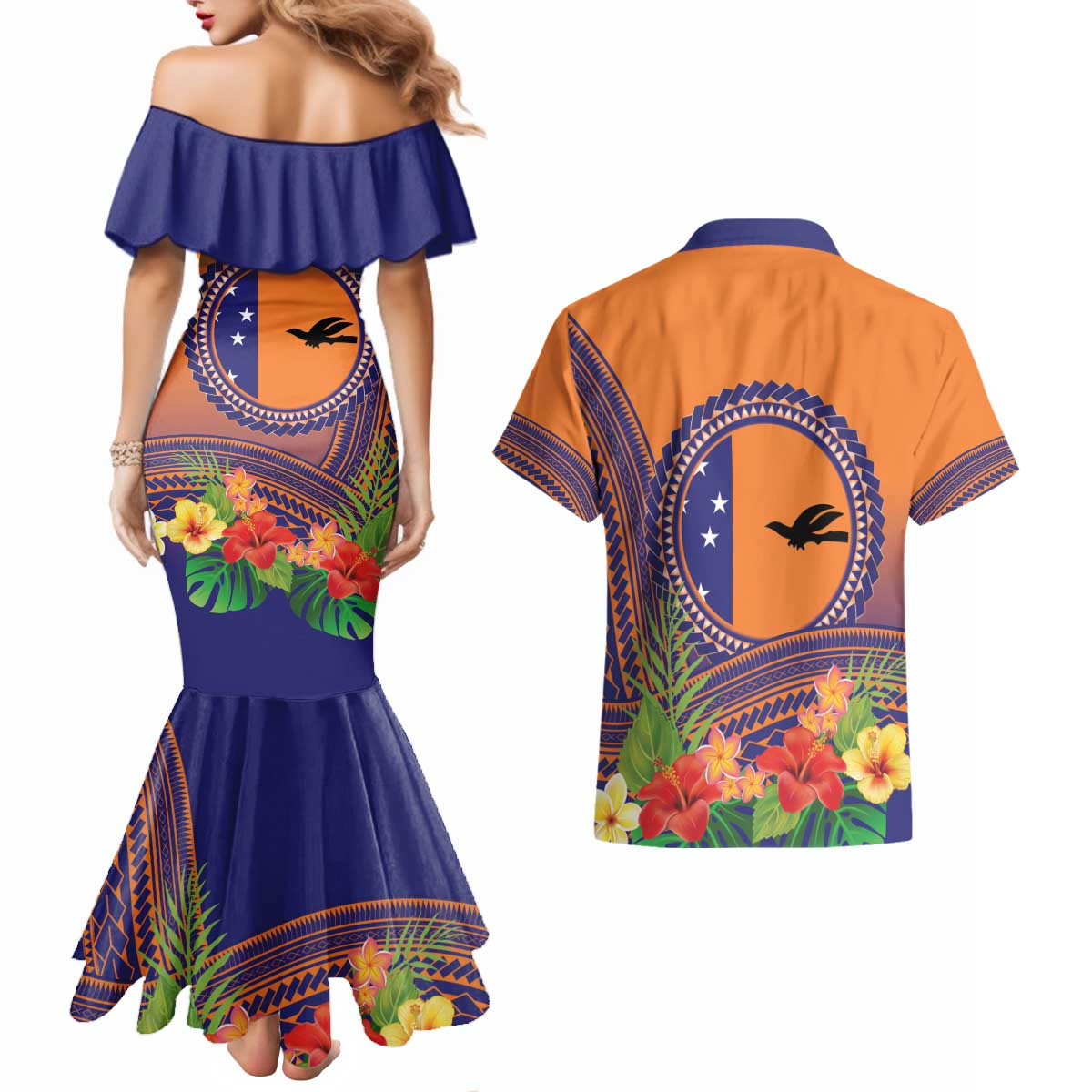 PNG New Ireland Province Couples Matching Mermaid Dress and Hawaiian Shirt Niu Ailan Necklace Polynesian Tattoo LT14 - Polynesian Pride