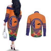 PNG New Ireland Province Couples Matching Off The Shoulder Long Sleeve Dress and Long Sleeve Button Shirt Niu Ailan Necklace Polynesian Tattoo LT14 - Polynesian Pride