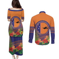 PNG New Ireland Province Couples Matching Puletasi and Long Sleeve Button Shirt Niu Ailan Necklace Polynesian Tattoo LT14 - Polynesian Pride