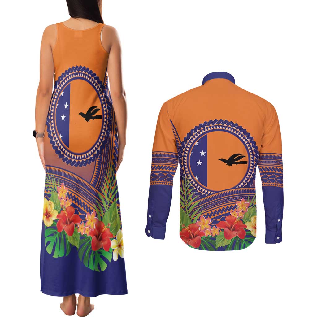 PNG New Ireland Province Couples Matching Tank Maxi Dress and Long Sleeve Button Shirt Niu Ailan Necklace Polynesian Tattoo LT14 - Polynesian Pride