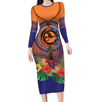 PNG New Ireland Province Family Matching Long Sleeve Bodycon Dress and Hawaiian Shirt Niu Ailan Necklace Polynesian Tattoo LT14 Mom's Dress Orange - Polynesian Pride