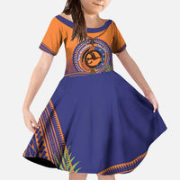 PNG New Ireland Province Family Matching Off The Shoulder Long Sleeve Dress and Hawaiian Shirt Niu Ailan Necklace Polynesian Tattoo LT14 Daughter's Dress Orange - Polynesian Pride