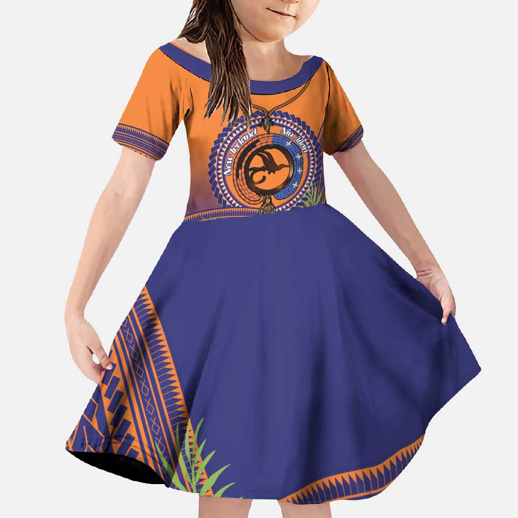 PNG New Ireland Province Family Matching Off Shoulder Maxi Dress and Hawaiian Shirt Niu Ailan Necklace Polynesian Tattoo LT14 Daughter's Dress Orange - Polynesian Pride