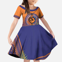 PNG New Ireland Province Family Matching Off Shoulder Maxi Dress and Hawaiian Shirt Niu Ailan Necklace Polynesian Tattoo LT14 Daughter's Dress Orange - Polynesian Pride