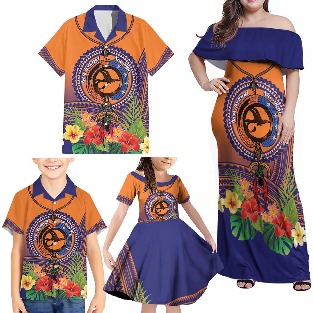 PNG New Ireland Province Family Matching Off Shoulder Maxi Dress and Hawaiian Shirt Niu Ailan Necklace Polynesian Tattoo LT14 - Polynesian Pride