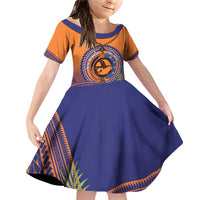 PNG New Ireland Province Family Matching Off Shoulder Short Dress and Hawaiian Shirt Niu Ailan Necklace Polynesian Tattoo LT14 Daughter's Dress Orange - Polynesian Pride