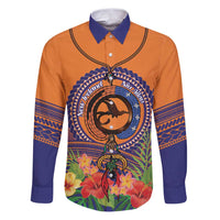 PNG New Ireland Province Family Matching Puletasi and Hawaiian Shirt Niu Ailan Necklace Polynesian Tattoo LT14 Dad's Shirt - Long Sleeve Orange - Polynesian Pride