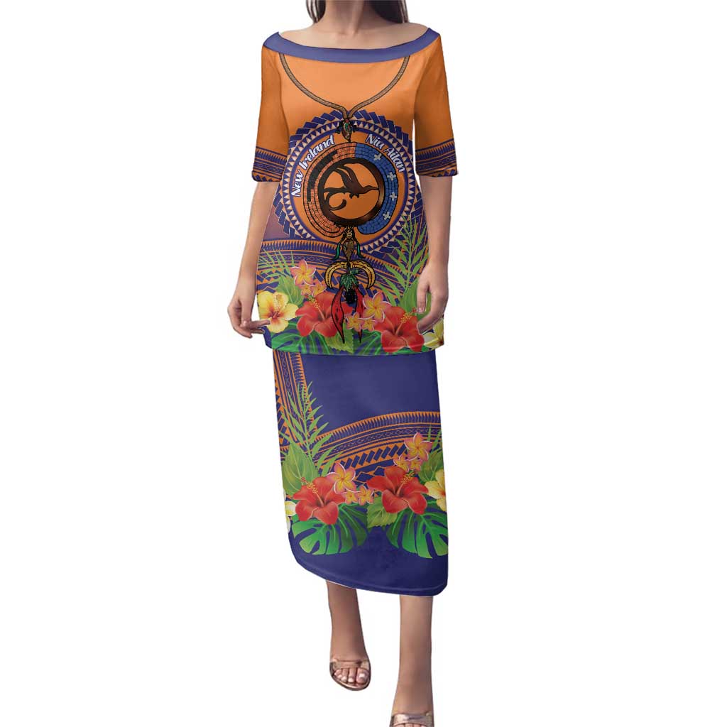 PNG New Ireland Province Family Matching Puletasi and Hawaiian Shirt Niu Ailan Necklace Polynesian Tattoo LT14 Mom's Dress Orange - Polynesian Pride