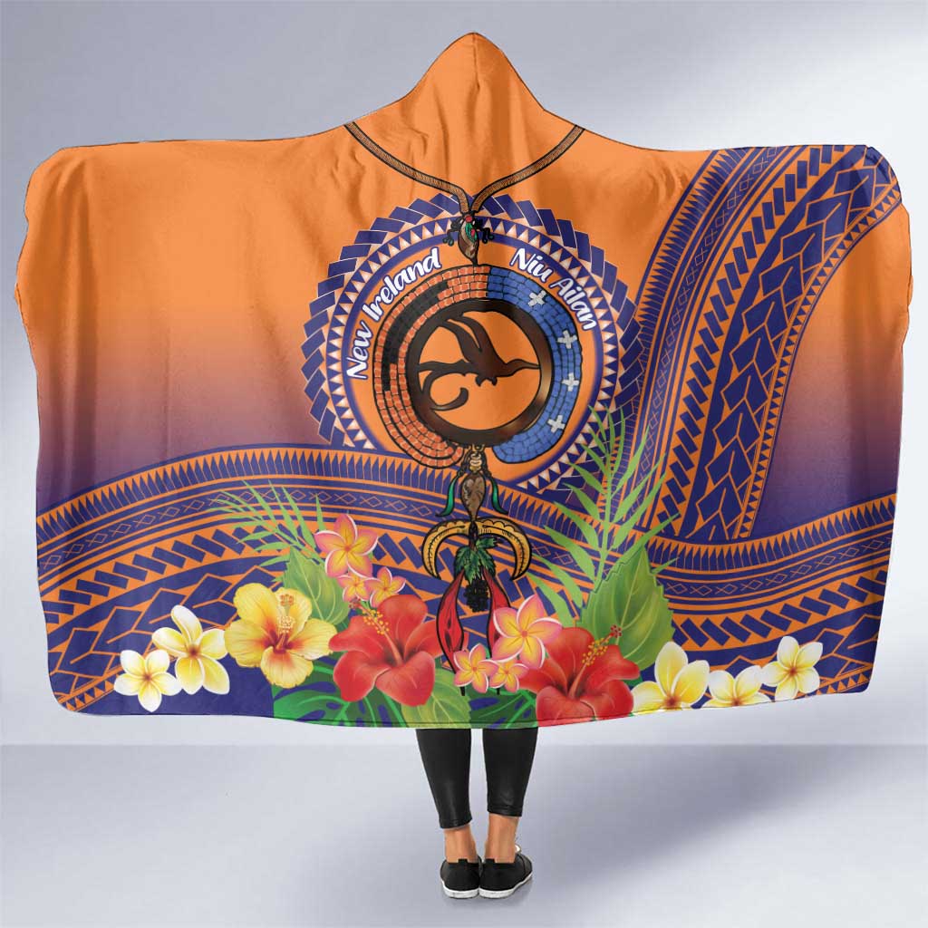PNG New Ireland Province Hooded Blanket Niu Ailan Necklace Polynesian Tattoo LT14 One Size Orange - Polynesian Pride
