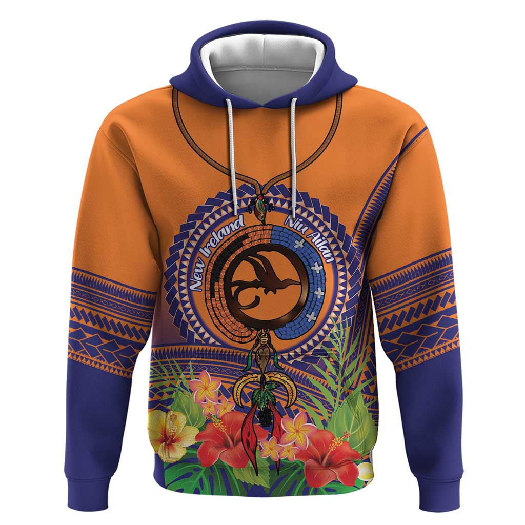 PNG New Ireland Province Hoodie Niu Ailan Necklace Polynesian Tattoo LT14 Pullover Hoodie Orange - Polynesian Pride