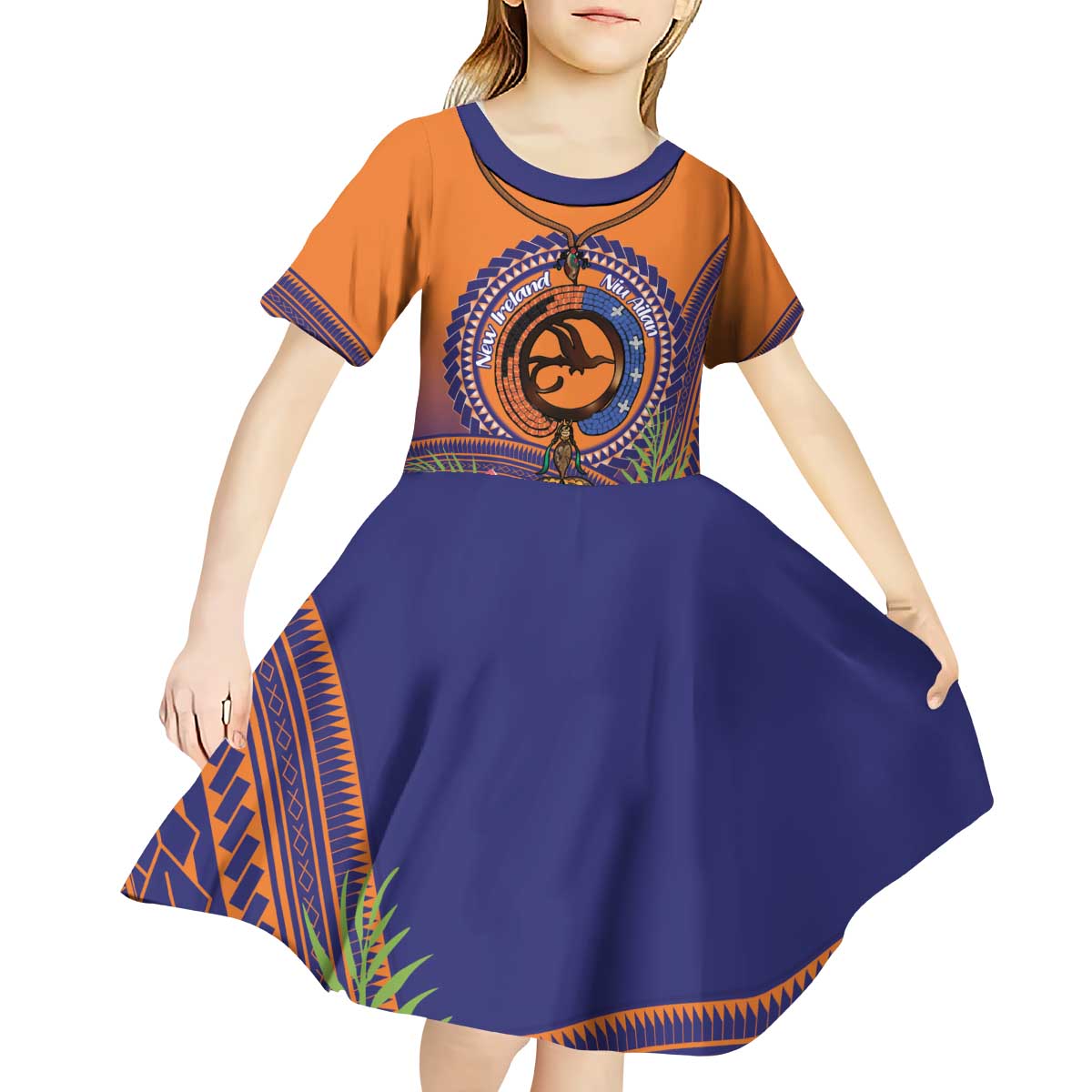 PNG New Ireland Province Kid Short Sleeve Dress Niu Ailan Necklace Polynesian Tattoo LT14 - Polynesian Pride