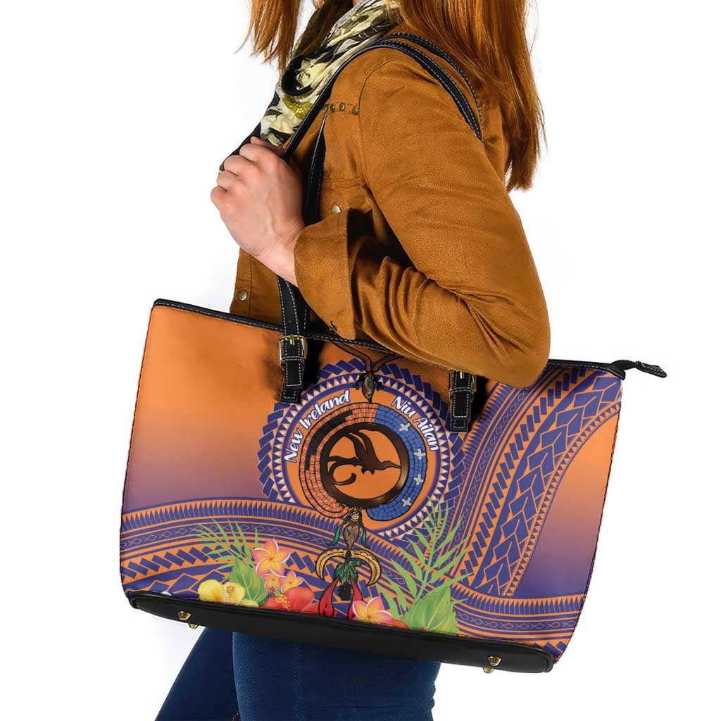 PNG New Ireland Province Leather Tote Bag Niu Ailan Necklace Polynesian Tattoo LT14 Orange - Polynesian Pride