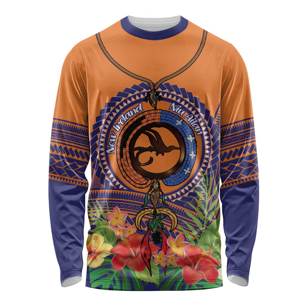 PNG New Ireland Province Long Sleeve Shirt Niu Ailan Necklace Polynesian Tattoo LT14 Unisex Orange - Polynesian Pride