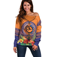 PNG New Ireland Province Off Shoulder Sweater Niu Ailan Necklace Polynesian Tattoo LT14 Women Orange - Polynesian Pride