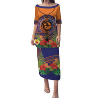 PNG New Ireland Province Puletasi Niu Ailan Necklace Polynesian Tattoo LT14 Long Dress Orange - Polynesian Pride