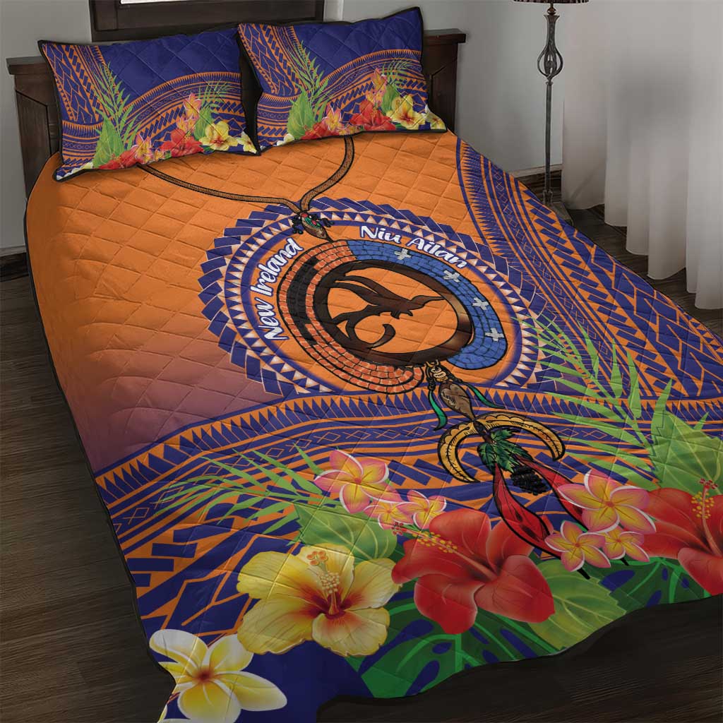 PNG New Ireland Province Quilt Bed Set Niu Ailan Necklace Polynesian Tattoo LT14 Orange - Polynesian Pride
