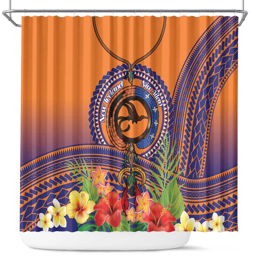 PNG New Ireland Province Shower Curtain Niu Ailan Necklace Polynesian Tattoo LT14 Orange - Polynesian Pride