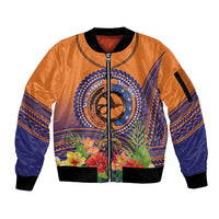 PNG New Ireland Province Sleeve Zip Bomber Jacket Niu Ailan Necklace Polynesian Tattoo LT14 Unisex Orange - Polynesian Pride