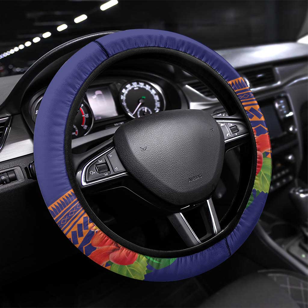 PNG New Ireland Province Steering Wheel Cover Niu Ailan Necklace Polynesian Tattoo LT14 Universal Fit Orange - Polynesian Pride