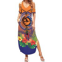 PNG New Ireland Province Summer Maxi Dress Niu Ailan Necklace Polynesian Tattoo LT14 Women Orange - Polynesian Pride