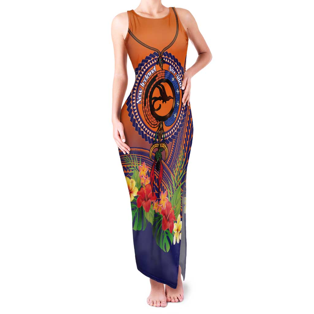PNG New Ireland Province Tank Maxi Dress Niu Ailan Necklace Polynesian Tattoo LT14 Women Orange - Polynesian Pride