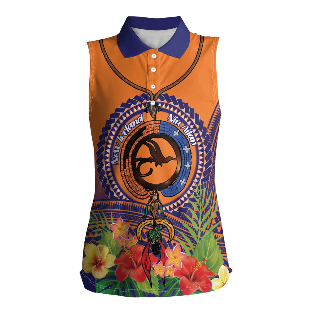 PNG New Ireland Province Women Sleeveless Polo Shirt Niu Ailan Necklace Polynesian Tattoo LT14 Female Orange - Polynesian Pride