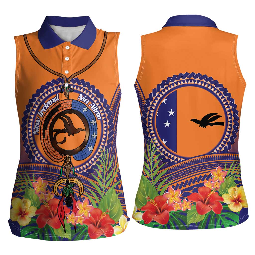 PNG New Ireland Province Women Sleeveless Polo Shirt Niu Ailan Necklace Polynesian Tattoo LT14 - Polynesian Pride