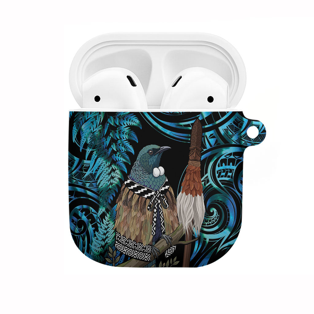 New Zealand Tui Bird Taiaha AirPods Case Maori Weapon Paua Shell Mix Silver Fern LT14 Turquoise - Polynesian Pride