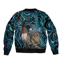 New Zealand Tui Bird Taiaha Bomber Jacket Maori Weapon Paua Shell Mix Silver Fern