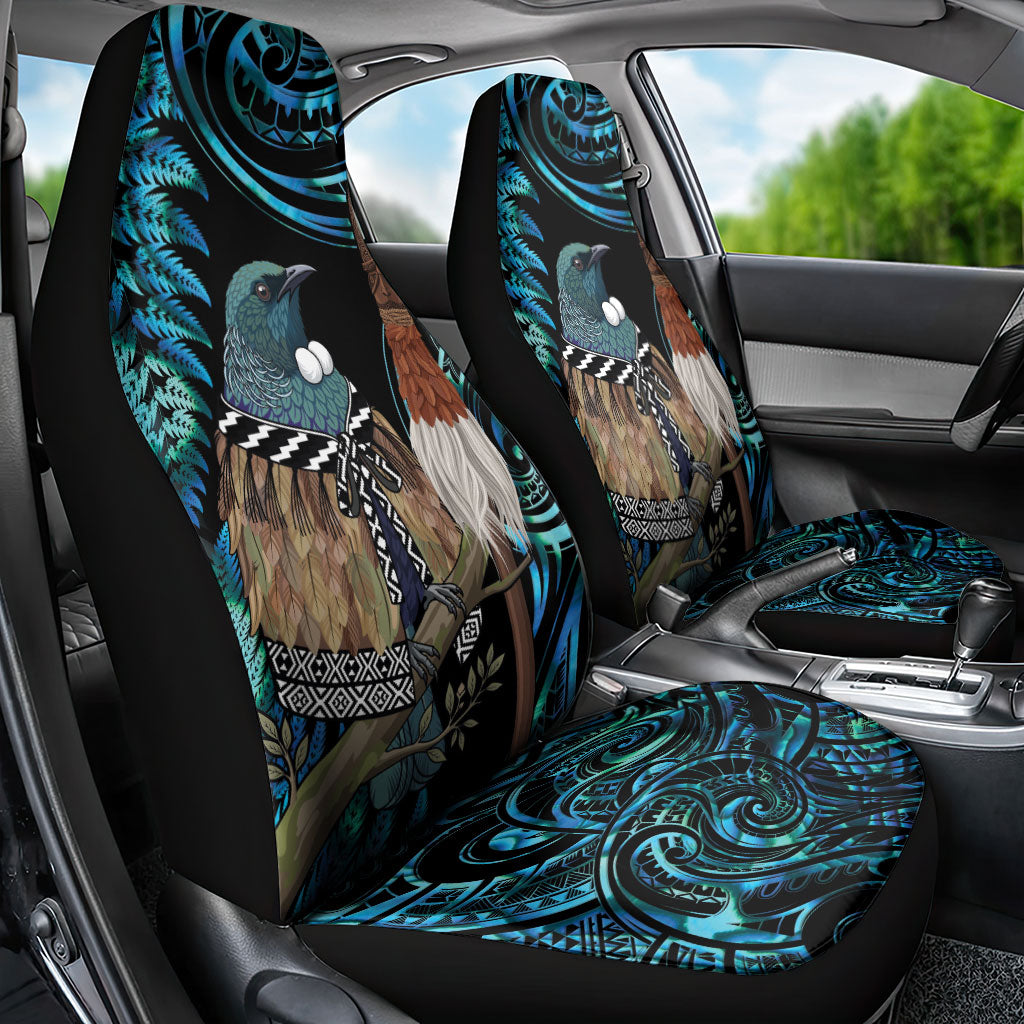 New Zealand Tui Bird Taiaha Car Seat Cover Maori Weapon Paua Shell Mix Silver Fern