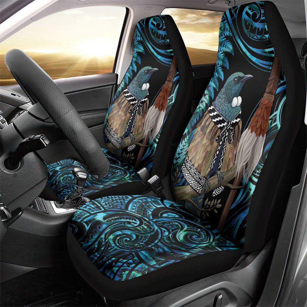 New Zealand Tui Bird Taiaha Car Seat Cover Maori Weapon Paua Shell Mix Silver Fern