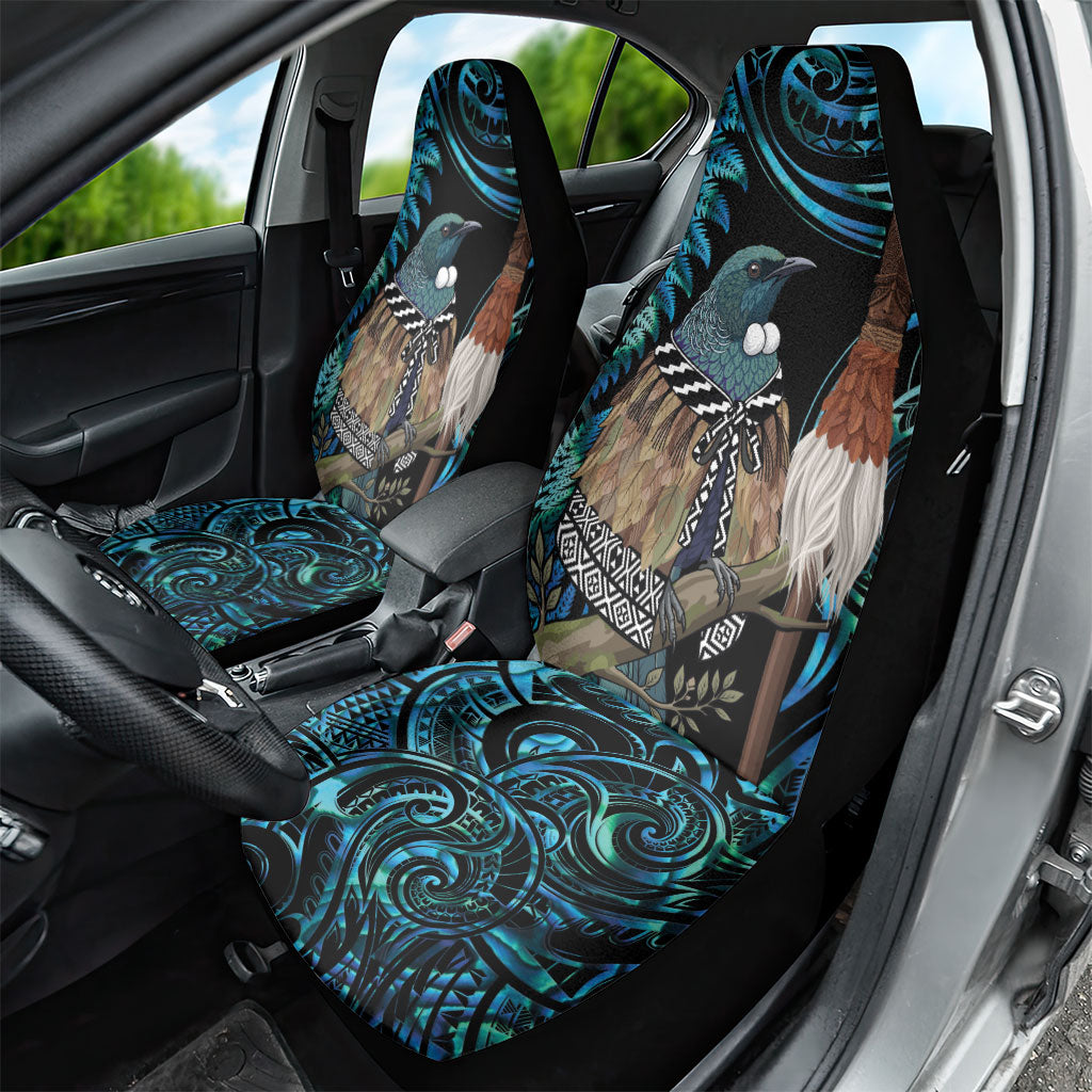 New Zealand Tui Bird Taiaha Car Seat Cover Maori Weapon Paua Shell Mix Silver Fern