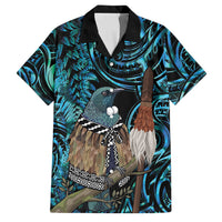 New Zealand Tui Bird Taiaha Family Matching Long Sleeve Bodycon Dress and Hawaiian Shirt Maori Weapon Paua Shell Mix Silver Fern
