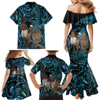 New Zealand Tui Bird Taiaha Family Matching Mermaid Dress and Hawaiian Shirt Maori Weapon Paua Shell Mix Silver Fern LT14 - Polynesian Pride