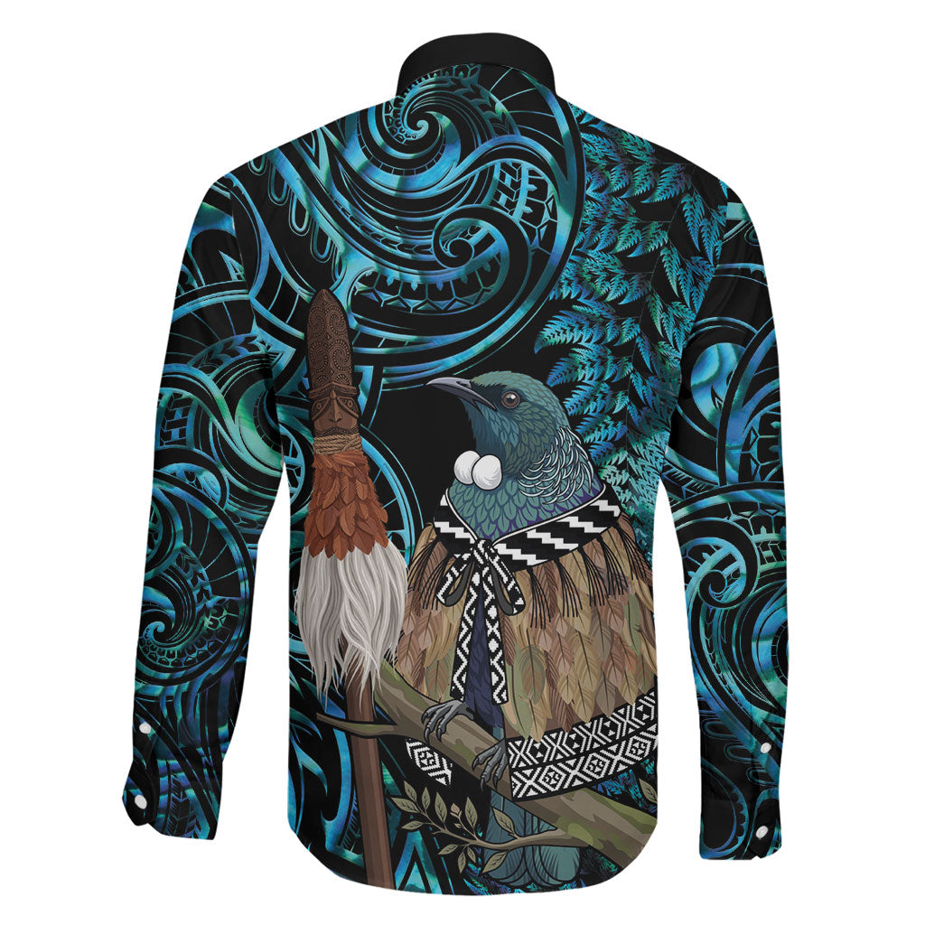 New Zealand Tui Bird Taiaha Family Matching Summer Maxi Dress and Hawaiian Shirt Maori Weapon Paua Shell Mix Silver Fern