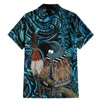 New Zealand Tui Bird Taiaha Family Matching Tank Maxi Dress and Hawaiian Shirt Maori Weapon Paua Shell Mix Silver Fern