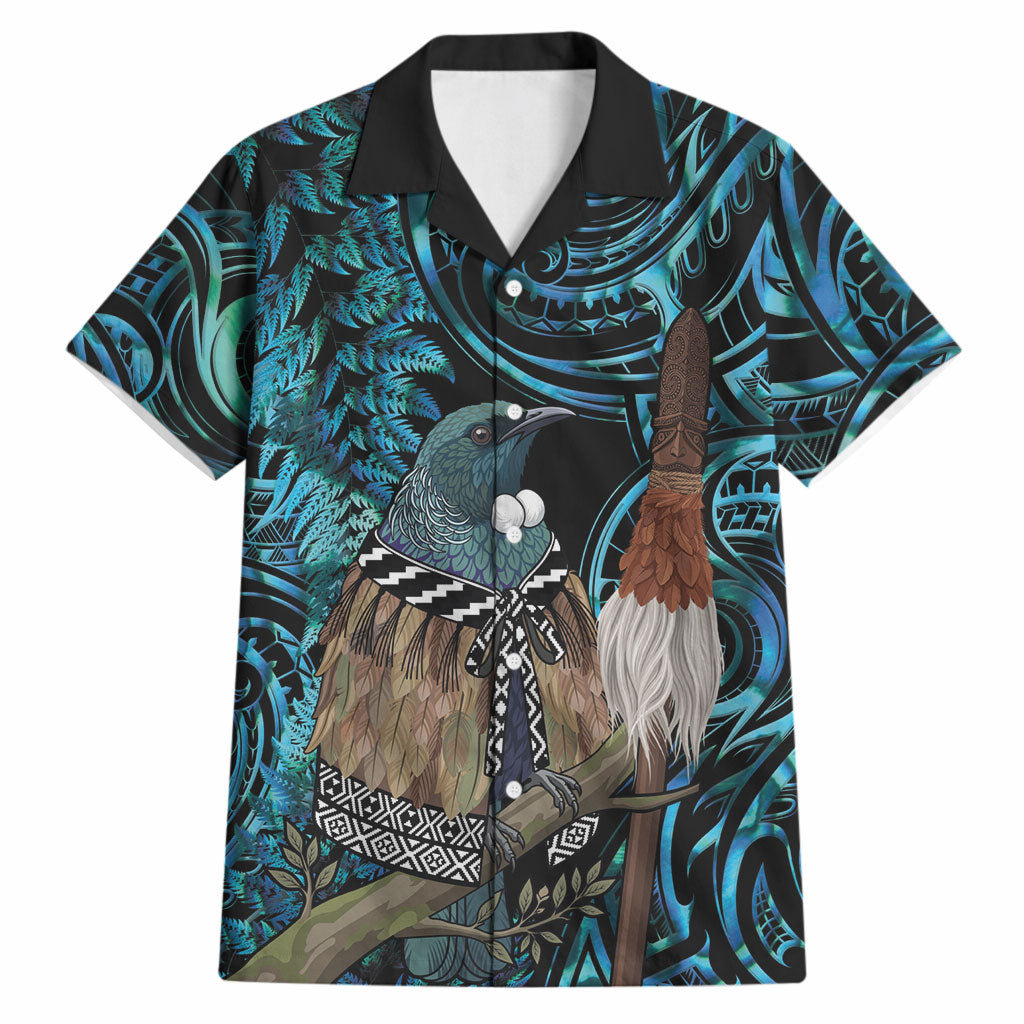New Zealand Tui Bird Taiaha Hawaiian Shirt Maori Weapon Paua Shell Mix Silver Fern LT14 Turquoise - Polynesian Pride