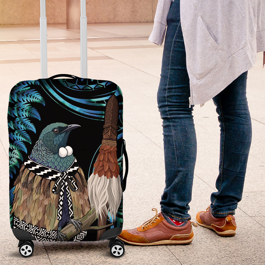 New Zealand Tui Bird Taiaha Luggage Cover Maori Weapon Paua Shell Mix Silver Fern LT14 Turquoise - Polynesian Pride