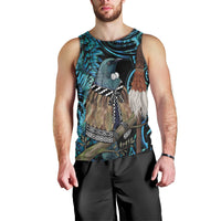 New Zealand Tui Bird Taiaha Men Tank Top Maori Weapon Paua Shell Mix Silver Fern
