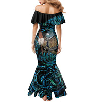 New Zealand Tui Bird Taiaha Mermaid Dress Maori Weapon Paua Shell Mix Silver Fern