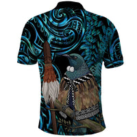 New Zealand Tui Bird Taiaha Polo Shirt Maori Weapon Paua Shell Mix Silver Fern