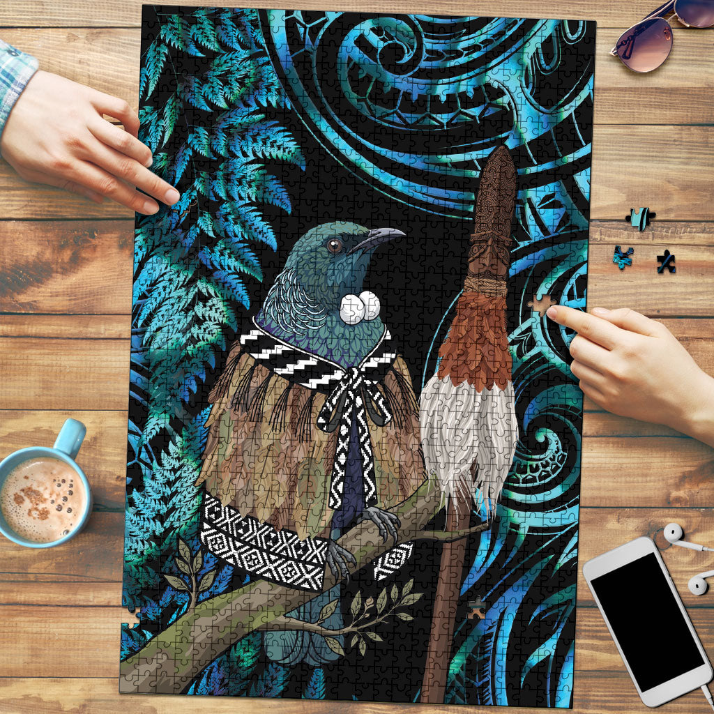 New Zealand Tui Bird Taiaha Puzzle Maori Weapon Paua Shell Mix Silver Fern