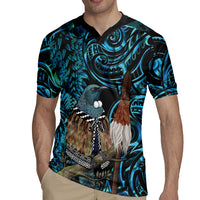 New Zealand Tui Bird Taiaha Rugby Jersey Maori Weapon Paua Shell Mix Silver Fern
