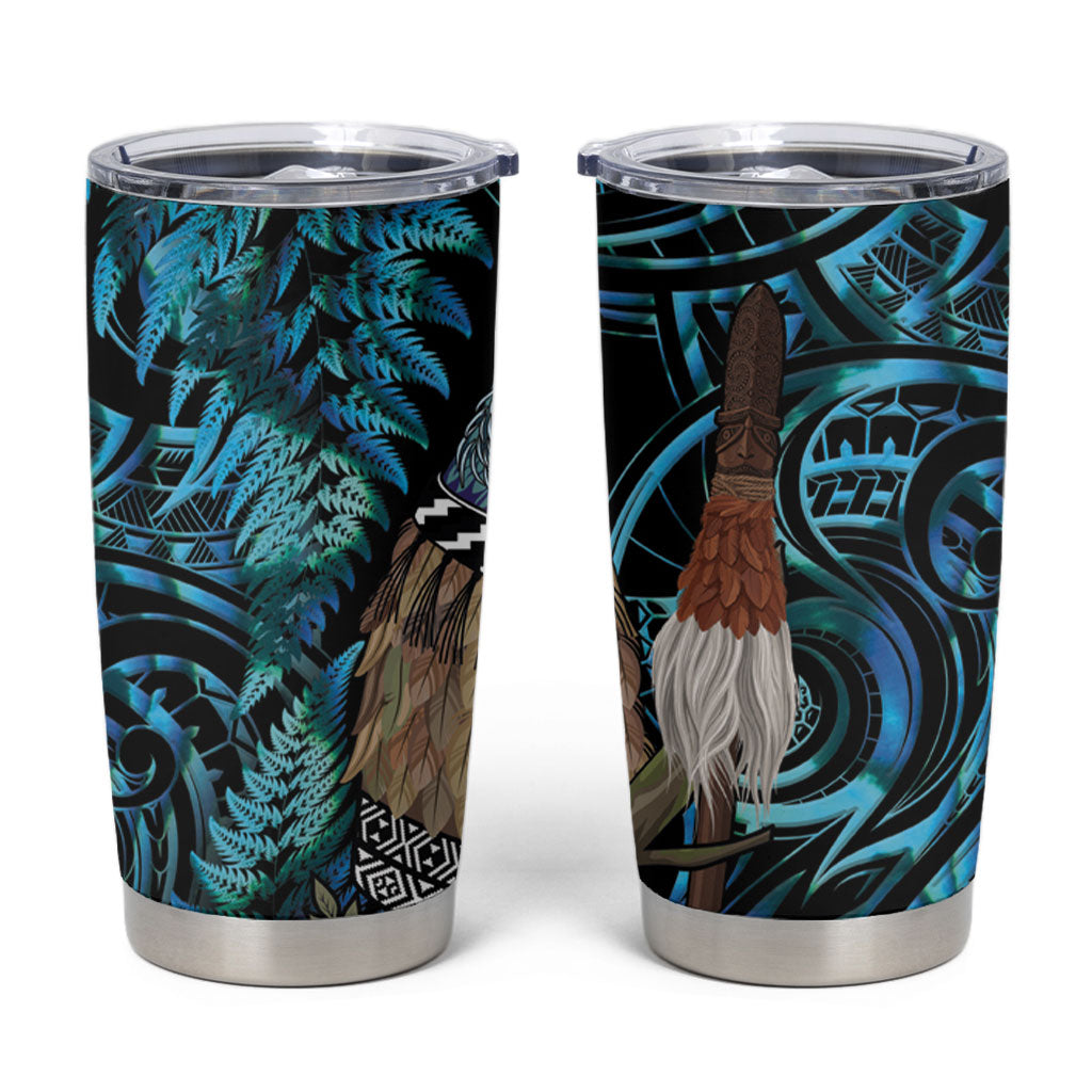 New Zealand Tui Bird Taiaha Tumbler Cup Maori Weapon Paua Shell Mix Silver Fern LT14 Turquoise - Polynesian Pride